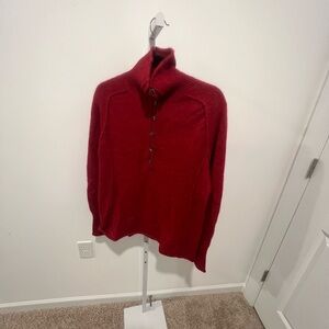 Peruvian Connection Red Baby Alpaca Rolled Collar Buttons Pullover M